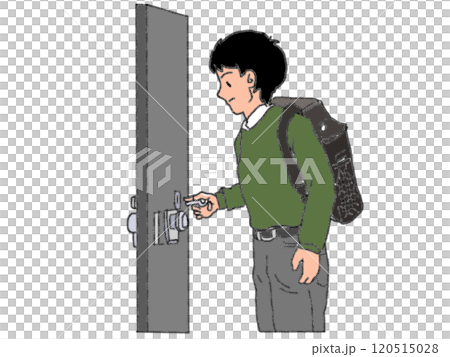 鉛筆画風のドアのカギを閉める人のイラスト 120515028