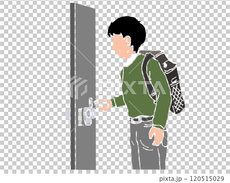 Pencil drawing of a person locking a door 120515029