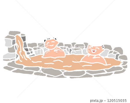 鉛筆画風の宿の露天風呂につかる人のイラスト 120515035