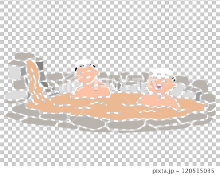 鉛筆画風の宿の露天風呂につかる人のイラスト 120515035