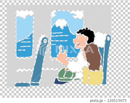 Illustration of a person looking at the scenery from a Shinkansen train in pencil style Illustration of a person looking at the scenery from a Shinkansen train in pencil style 120515075