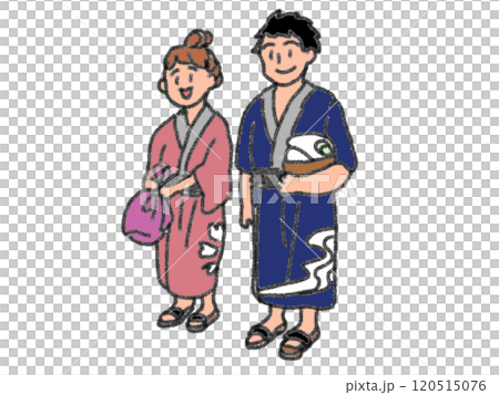 Illustration of a person wearing a yukata at an inn in pencil drawing style 120515076