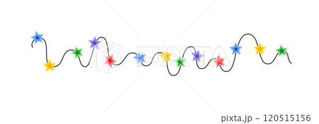 Christmas colorful multicolored lights curly string garland, doodle hand drawn vector illustration, flat cartoon seasonal image for winter New Year holiday, birthday events design 120515156