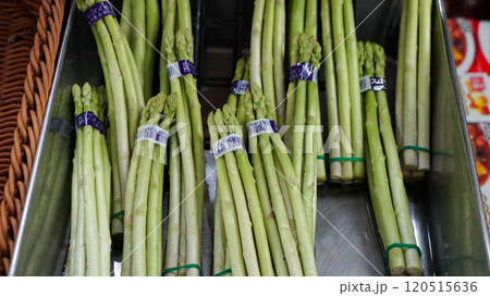 Asparagus on sale at a Japanese vegetable store Asparagus on sale at a Japanese vegetable store 120515636