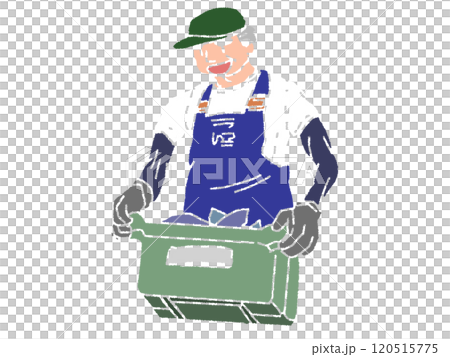 鉛筆画風の魚屋さんのイラスト 120515775