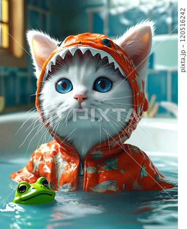 旅館の温泉に入りゆったりするサメのコスプレ子猫 旅館の温泉に入りゆったりするサメのコスプレ子猫 120516242