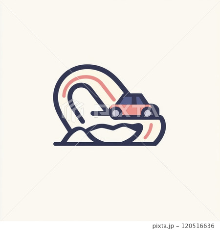 A small, simple car navigates a beautiful...のイラスト素材 [120516636] - PIXTA