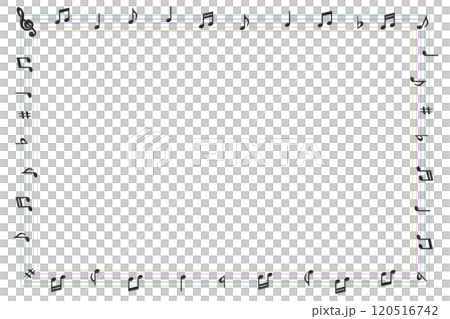 A square colorful music sheet frame decorated with black wooden musical notes 120516742