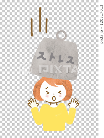 ストレスに潰されそうになっている女性の手描きイラスト 120517013