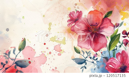 A beautiful watercolor painting of flowers on a bright white backdrop. AI-generated content. 120517135