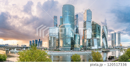 High buildings of Moscow-City at Moskva River at summer sunset, Russia. High buildings of Moscow-City at Moskva River at summer sunset, Russia. 120517336