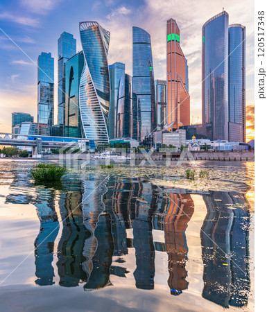 High buildings of Moscow-City at Moskva River at summer sunset, Russia. High buildings of Moscow-City at Moskva River at summer sunset, Russia. 120517348