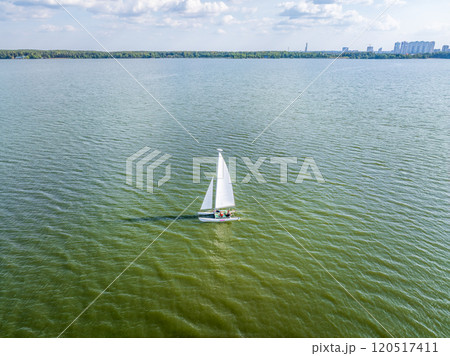 Catamaran sailing - panoramic aerial view 120517411