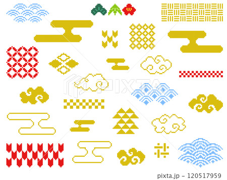 和風のドット絵の飾りイラストセット 和風のドット絵の飾りイラストセット 120517959