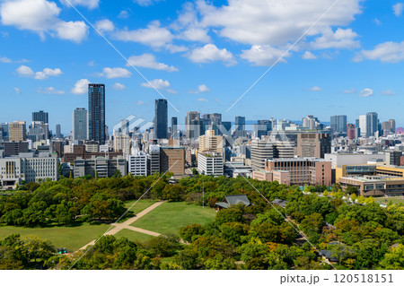 Landscape of building with blue sky from osaka castle viewpoint. osaka city JAPAN Landscape of building with blue sky from osaka castle viewpoint. osaka city JAPAN 120518151