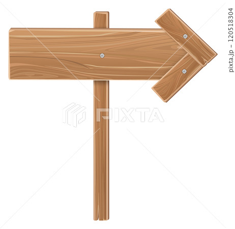 Realistic wooden arrow sign. Road direction pointer 120518304