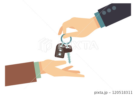 Car sale color icon. Dealer give keys to owner Car sale color icon. Dealer give keys to owner 120518311