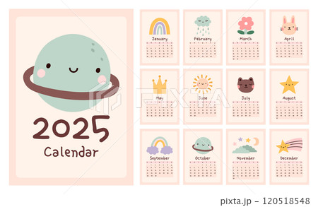 Cute children's calendar for 2025 Cute children's calendar for 2025 120518548