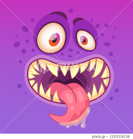 Meet the funny purple monster with big eyes, sharp teeth, and a long tongue. Perfect for halloween. adds fun and spookiness to projects. Ideal for stickers, avatars, posters, and t shirts 120519136