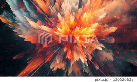 放射線状に流れる光の粒と爆発のようなインパクトのあるイラストデザイン 120520625