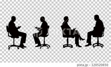 一位老人坐在椅子上交談的剪影插畫素材 120520650