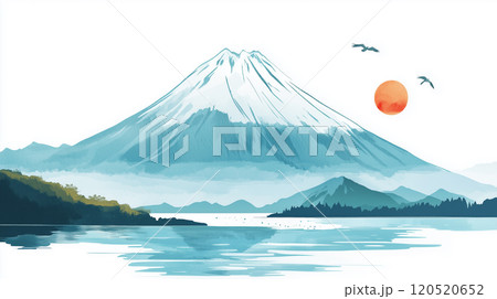 湖沼と水色の富士山イラスト 湖沼と水色の富士山イラスト 120520652