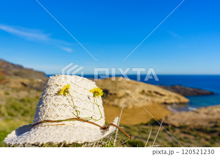 Summer hat on sunny sea coast, Murcia Spain 120521230