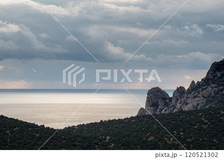 Amazing view of the sparkling sea and the mountain beach Amazing view of the sparkling sea and the mountain beach 120521302