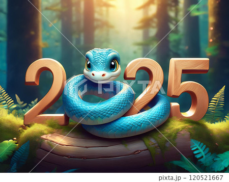 A blue snake symbolizing the year 2025, wrapping around the number 2025 120521667