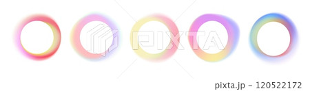 Gradient circle frame. Abstract fluid color round banners with text space. Glowing neon iridescent color around circles. Vibrant rounded blurred frames. Vector isolated set 120522172