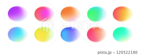 Color circle gradients. Abstract watercolor blur shapes. Colorful neon fluid half transparent round blobs with light glow. Vector isolated vibrant color blending circles set 120522180