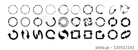 Circle arrow. Circular arrows, refresh and reload spinning icons, rotating symbols. Rotate arrow and redo process loading sign. Vector set 120522181