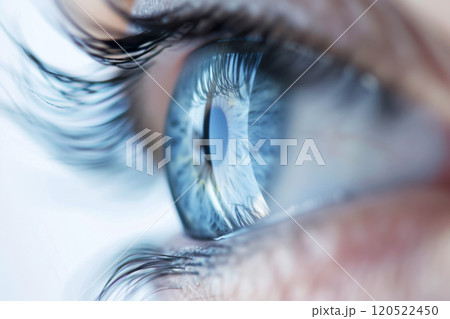 Close-up of a patient's eye during a vision check in the clinic, the concept of timely vision testing and maintaining eye health 120522450