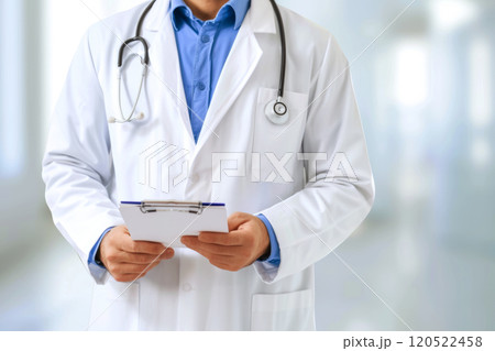 The doctor is holding a pad in his hands and will conduct a data check after visiting patients in the clinic. The doctor is holding a pad in his hands and will conduct a data check after visiting patients in the clinic. 120522458