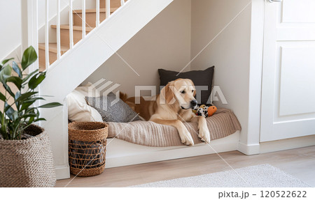 Golden Retriever in a Stylish Nook with Pillows 120522622