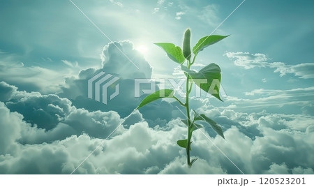 A cinematic scene detailed photograph giant soybean plant rising through clouds Generative AI 120523201