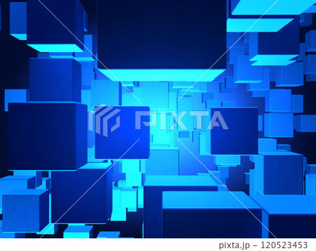 青い立方体が浮かぶ背景イラスト 120523453