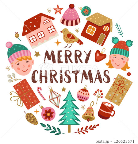 Christmas and New Year greeting card. 120523571