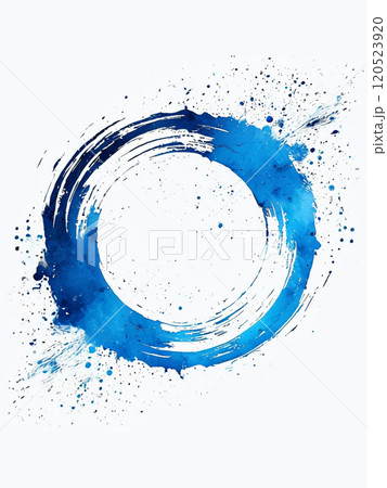 藍色のグラデーションがかった円を描く抽象的なインクアート 120523920
