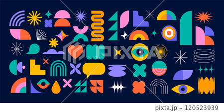 Collection of Brutalist abstract geometric shapes and elements. Modern, minimalist contemporary 120523939