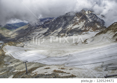 Schnalstal Glacier melting under dramatic sky in Italian Alps 120524471