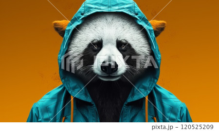 Panda in human trendy fashionable clothes. Neural network ai generated art 120525209