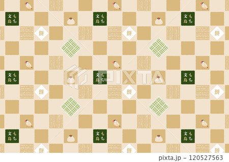 和柄チェックの文鳥パターン背景（金色） 120527563