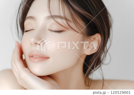 ビューティー、スキンケア素材。ナチュラルメイクが美しい日本人の女性の美容イメージ 120529001