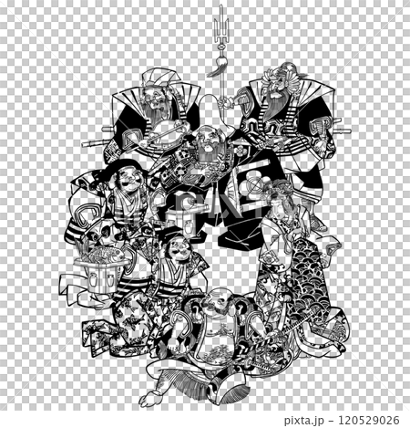 Seven Good Gods in the New Year Parody of the Soga Brothers (Three Gods and Seven Gods of Fortune Haji Haru Ji Ha Uta) - Utagawa Hiroshige Seven Good Gods in the New Year Parody of the Soga Brothers (Three Gods and Seven Gods of Fortune Haji Haru Ji Ha Uta) - Utagawa Hiroshige 120529026