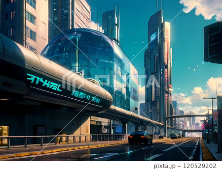 ゲーム背景　近未来ハイウェイのあるサイバーシティ壁紙	 120529202
