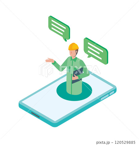 オンラインで打ち合わせをする作業員 オンラインで打ち合わせをする作業員 120529885