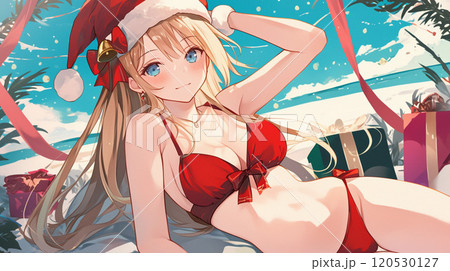 クリスマスにかわいい女の子とプレゼント 120530127