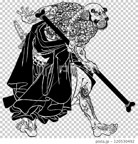 One of the 108 heroes from the popular Suikoden: Flower Priest Lu Zhishen, originally called Lu Da - Utagawa Kuniyoshi 120530492