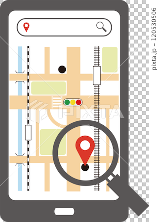 Image illustration of a smartphone screen showing a check mark on a map app 120530506